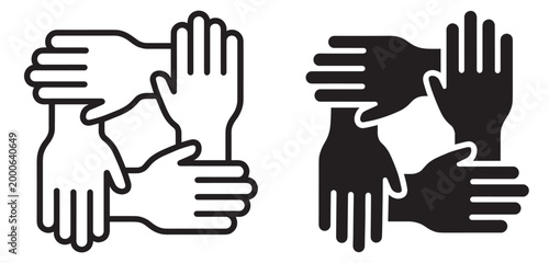 teamwork hands connection icon, minimal vector line and solid style, unity and cooperation symbol isolated on transparent background