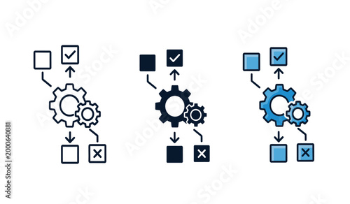 Workflow automation icons stages of process task completion and system integration