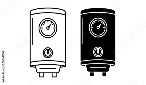 Two water heaters black and white line art illustration