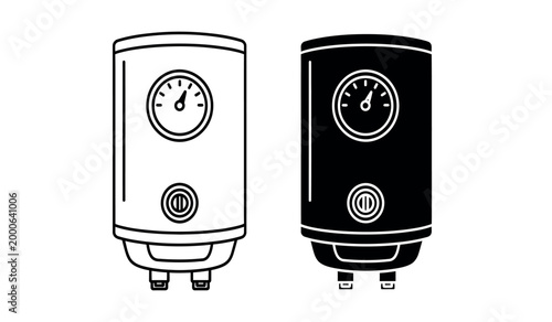 Two water heaters black and white line art illustration