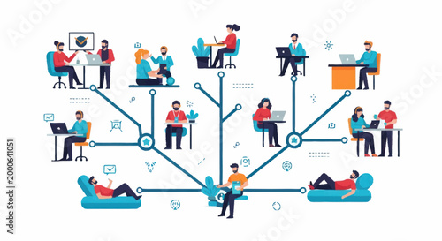 Diverse group of people working remotely connected digitally.