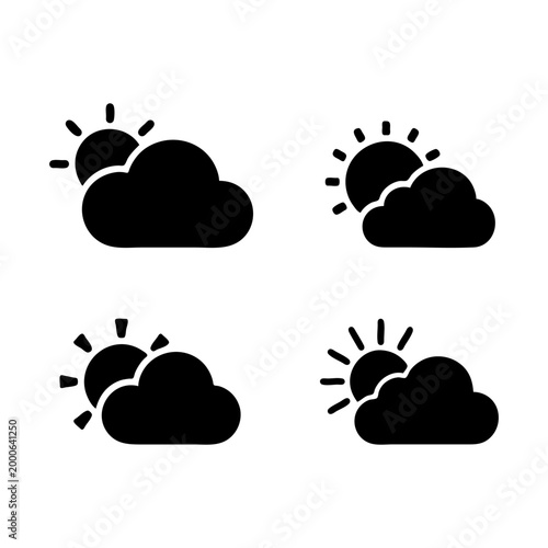 Minimal sun and cloud icon with simple shapes. Clean flat SVG design ideal for weather apps, forecasts, climate graphics, and seasonal visuals.