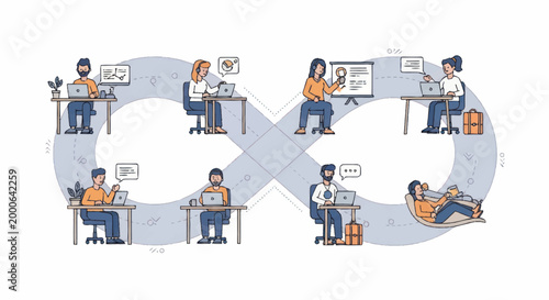 DevOps team working together in an office environment.