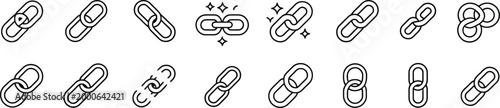 Link line icons featuring connection, chain, hyperlink, network symbols in clean editable outline vector style