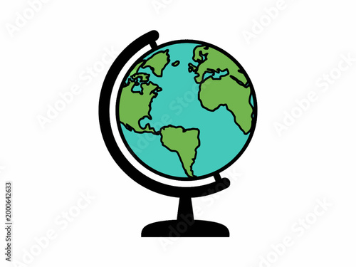 World globe illustration on black stand isolated on white background