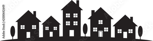 House vector illustration silhouette style with modern houses and trees on white background for projects