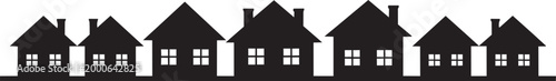 Houses skyline silhouettes row vector illustration black residential buildings isolated on white background