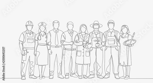 Diverse group of construction workers standing.
