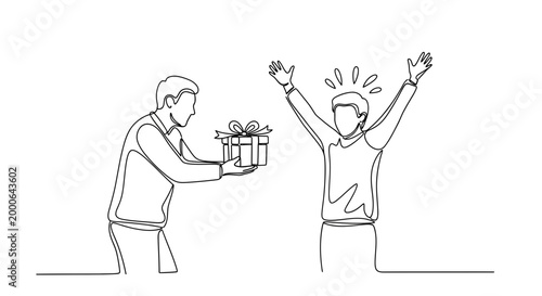 Man giving gift to surprised man.