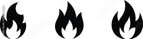 Fire flame icons set heat burn energy danger hot symbol blaze silhouette warning element vector design