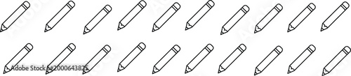 Pencil line icons featuring writing, drawing, editing, stationery symbols in clean editable outline vector style