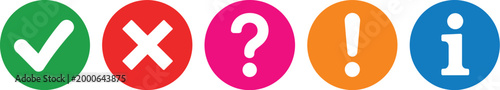 Check mark cross question warning information icons set approval rejection help alert symbol user interface vector design
