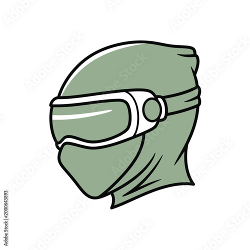 Tactical Balaclava with Goggles Illustration, Green Winter Face Mask and Ski Goggles Icon, Protective Gear for Outdoor Sports and Anonymity Concept