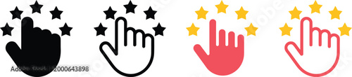 Customer feedback rating stars hand click review evaluation satisfaction quality score experience service icon vector set