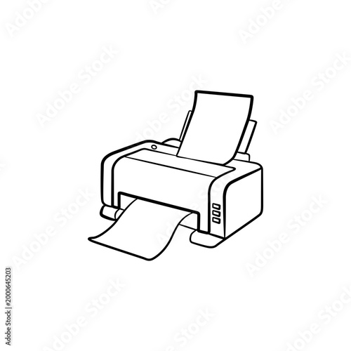 Office Inkjet Printer with Paper Outline Illustration