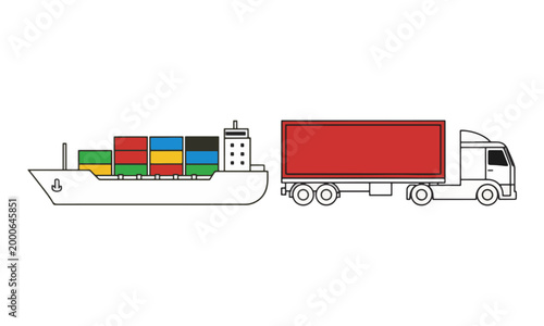Cargo Ship and Semi Truck Transport Logistics Illustration