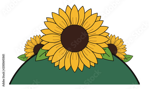 Sunflower blooming on green hill illustration
