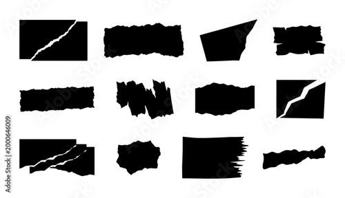Cuadro en lienzo Grunge torn paper edges and ripped cardboard silhouettes, 12 black distressed pa