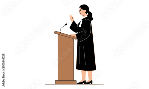 Female Judge Giving Speech at Podium Illustration
