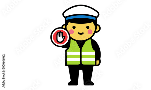 Traffic Officer Showing Stop Sign on White Background Illustration