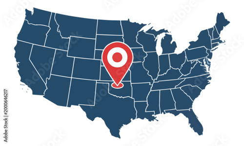 United States Map with Red Location Pin Icon on White Background
