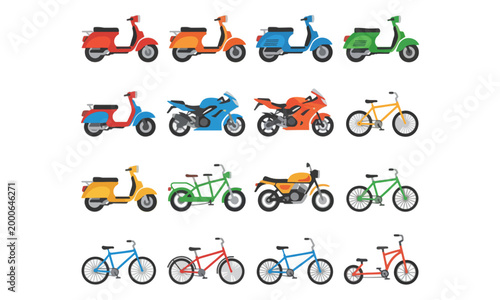Various Two-Wheeled Vehicle Icons Flat Vector Illustration