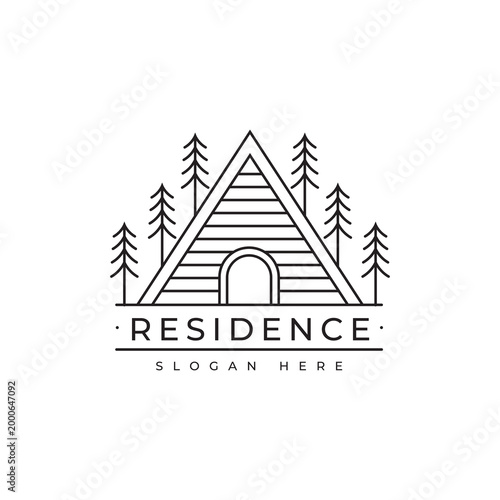 Cabin house vintage line logo design vector