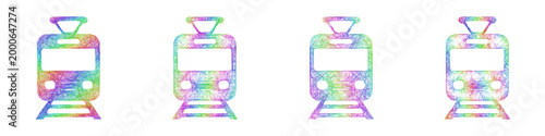 Multicolored sketch tram icon design set