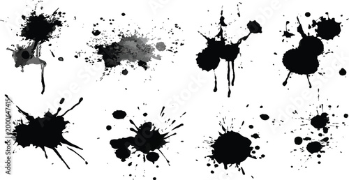 Bild auf Leinwand Black ink spots Set of splashes, blots