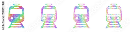 Multicolor sketch train icon design set