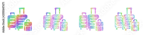 Multicolor sketch family luggage icon design set