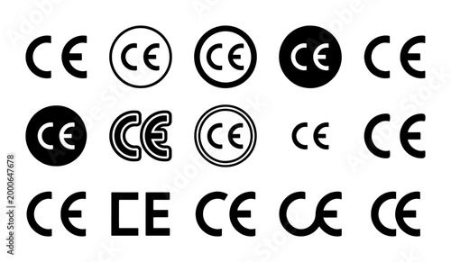 Foto CE marking certification icons set, European conformity symbol collection for pr