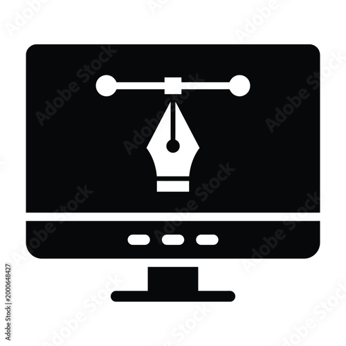 Computer monitor with a pen nib on screen graphic symbol icon