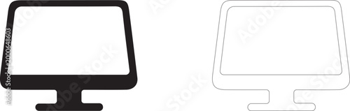 Computer monitor or display, symbol of technology, office work and digital content, vector icon in two styles: glyph and outline.
