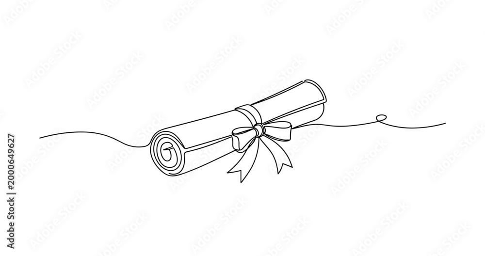 Obraz premium Minimalist line art scroll design with ribbon bow and elegant simplicity. no editable stroke