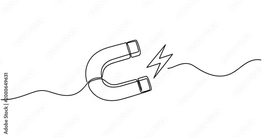 Obraz premium Simple line drawing of horseshoe magnet with energy symbol. no editable stroke