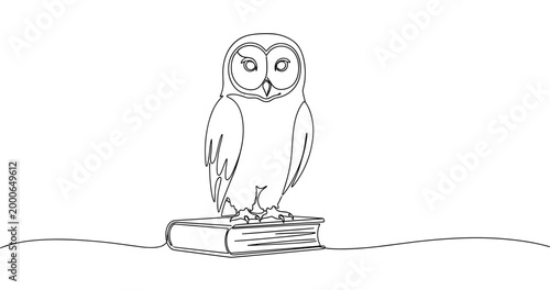 Line art owl on book: symbol of wisdom and knowledge. no editable stroke