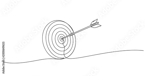 Abstract line art of arrow hitting bullseye on target. no editable stroke