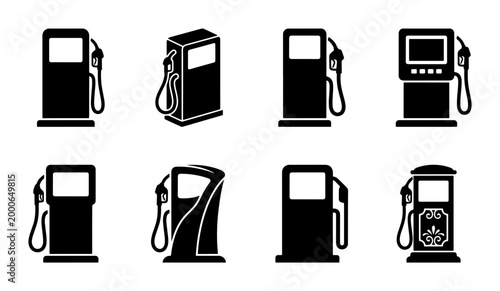 Foto Gas Station Icons Set, Fuel Pump Vector Graphics, Automotive Service Symbols, En