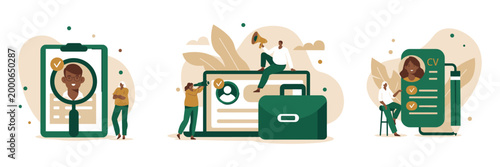 Human resources and recruitment process with candidate search and selection magnifying glass recruitment candidate selection employment portfolio illustration profession business interview