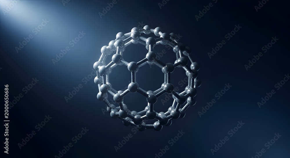 Naklejka premium Buckminsterfullerene molecule structure with beam of light