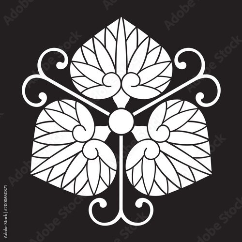 双葉葵の葉を図案化した
日本の伝統的な植物紋である家紋「葵紋」のベクターデータ