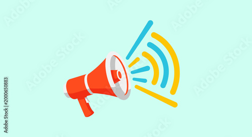 A bright orange megaphone icon emitting colorful sound waves, clearly illustrating the concept of making an announcement or spreading news.