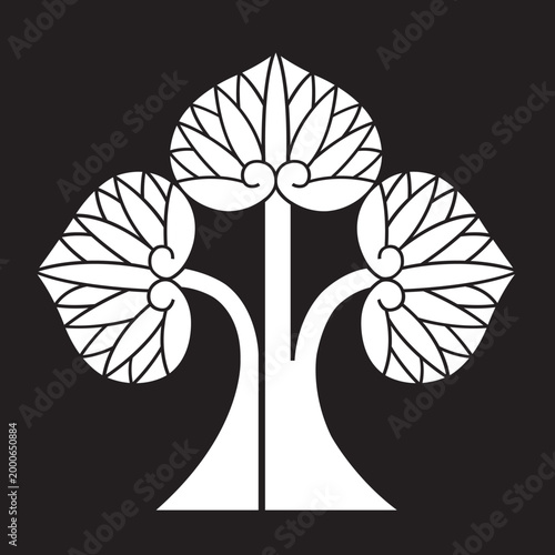 双葉葵の葉を図案化した
日本の伝統的な植物紋である家紋「葵紋」のベクターデータ