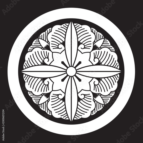 双葉葵の葉を図案化した
日本の伝統的な植物紋である家紋「葵紋」のベクターデータ