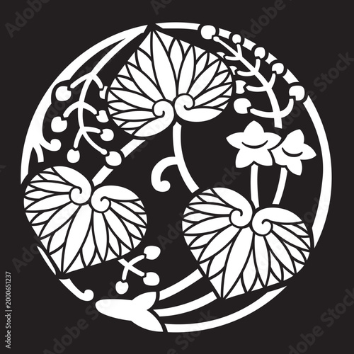 双葉葵の葉を図案化した
日本の伝統的な植物紋である家紋「葵紋」のベクターデータ