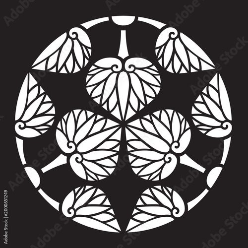 双葉葵の葉を図案化した
日本の伝統的な植物紋である家紋「葵紋」のベクターデータ