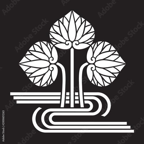 双葉葵の葉を図案化した
日本の伝統的な植物紋である家紋「葵紋」のベクターデータ