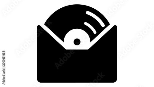 Vinyl record inner sleeve icon black and white vector illustration of a record in a sleeve isolated on white background