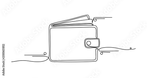 Minimalist continuous line drawing of a wallet with button closure. None editable stroke